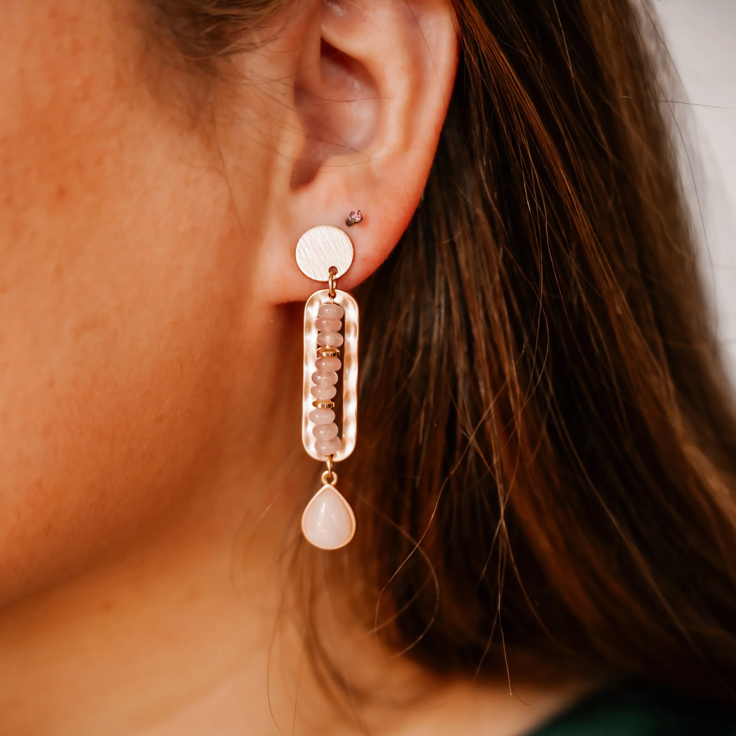 Walk the Line Earrings (Rose Quartz)