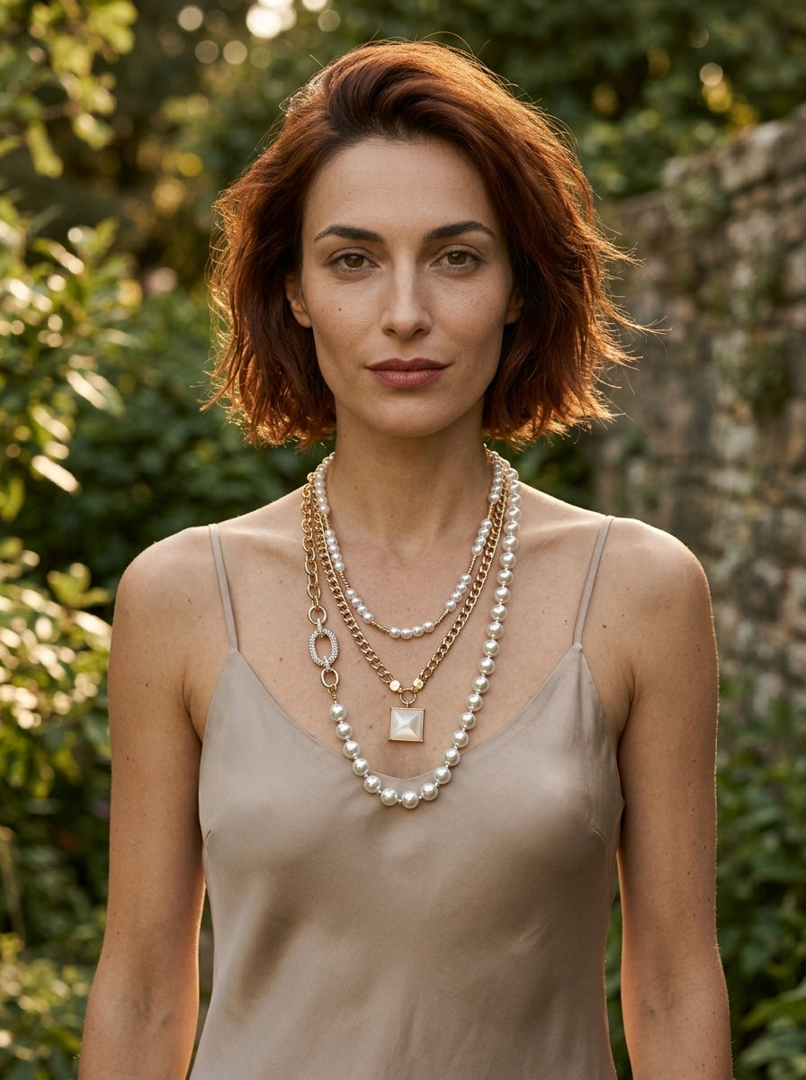 Layered necklace set — On Model - Outdoor | Generated by Modelize